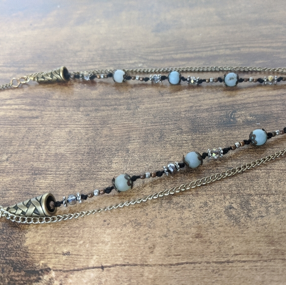 16" double layer mixed metal, rope, semiprecious - Picture 2 of 7